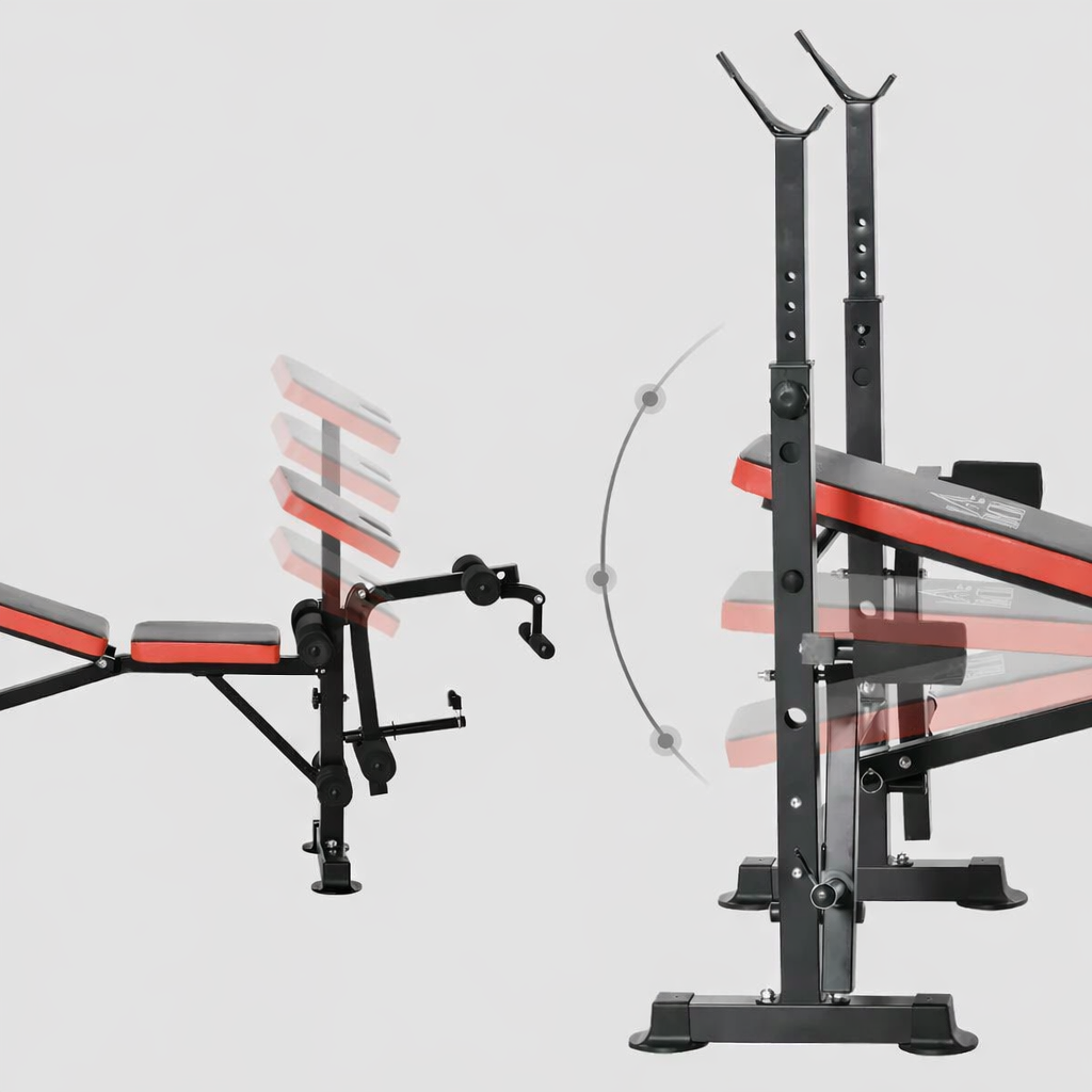 Banc de musculation avec dossier réglable et support de barre