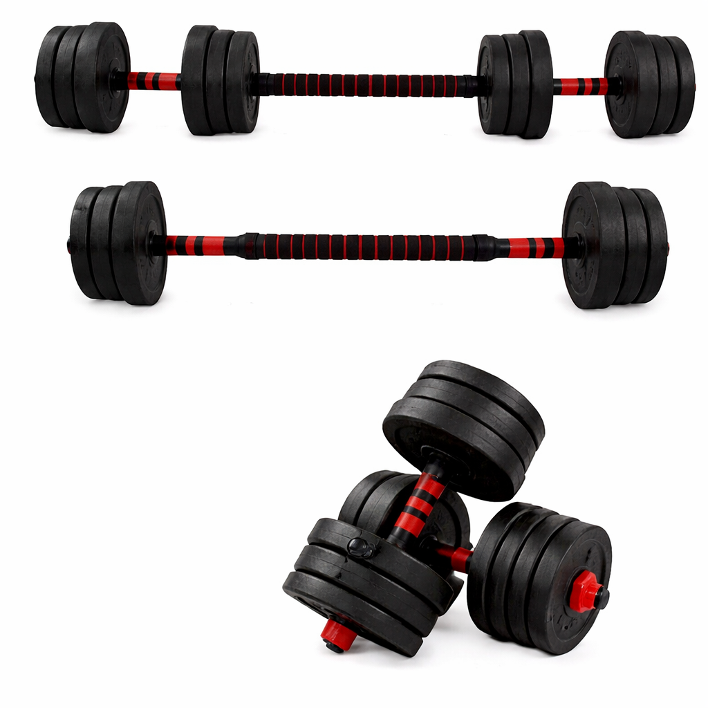 Haltères Réglables 20kg rouge et noir , kit 2en1