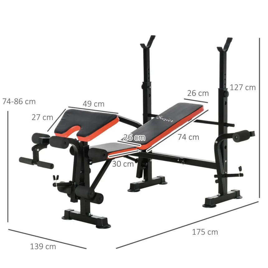 Banc de musculation avec dossier réglable et support de barre